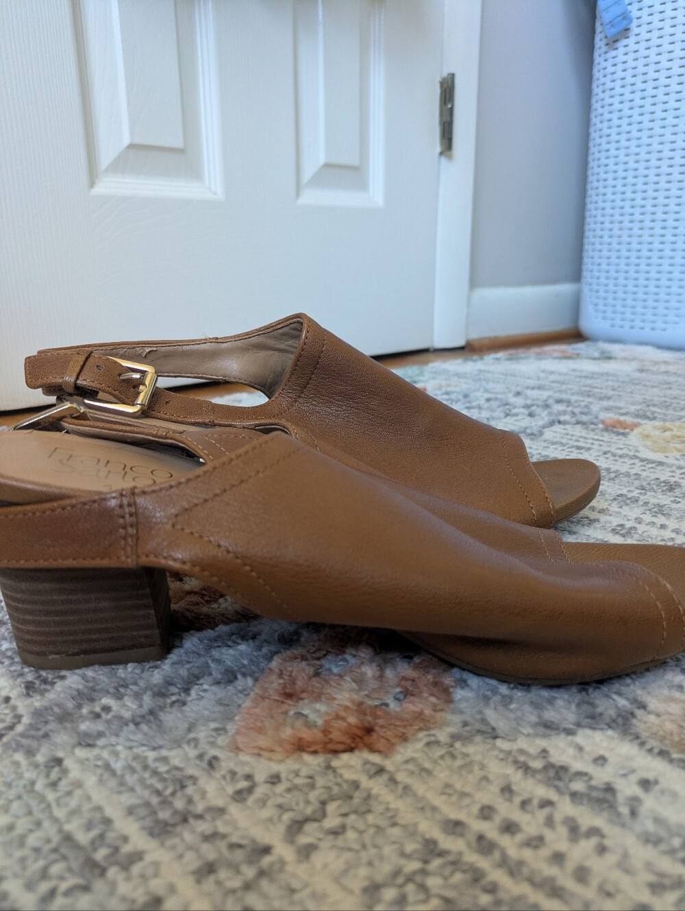 Franco Sarto Genuine Leather Brown Slingback Block Heel Open Toe Sandals 10